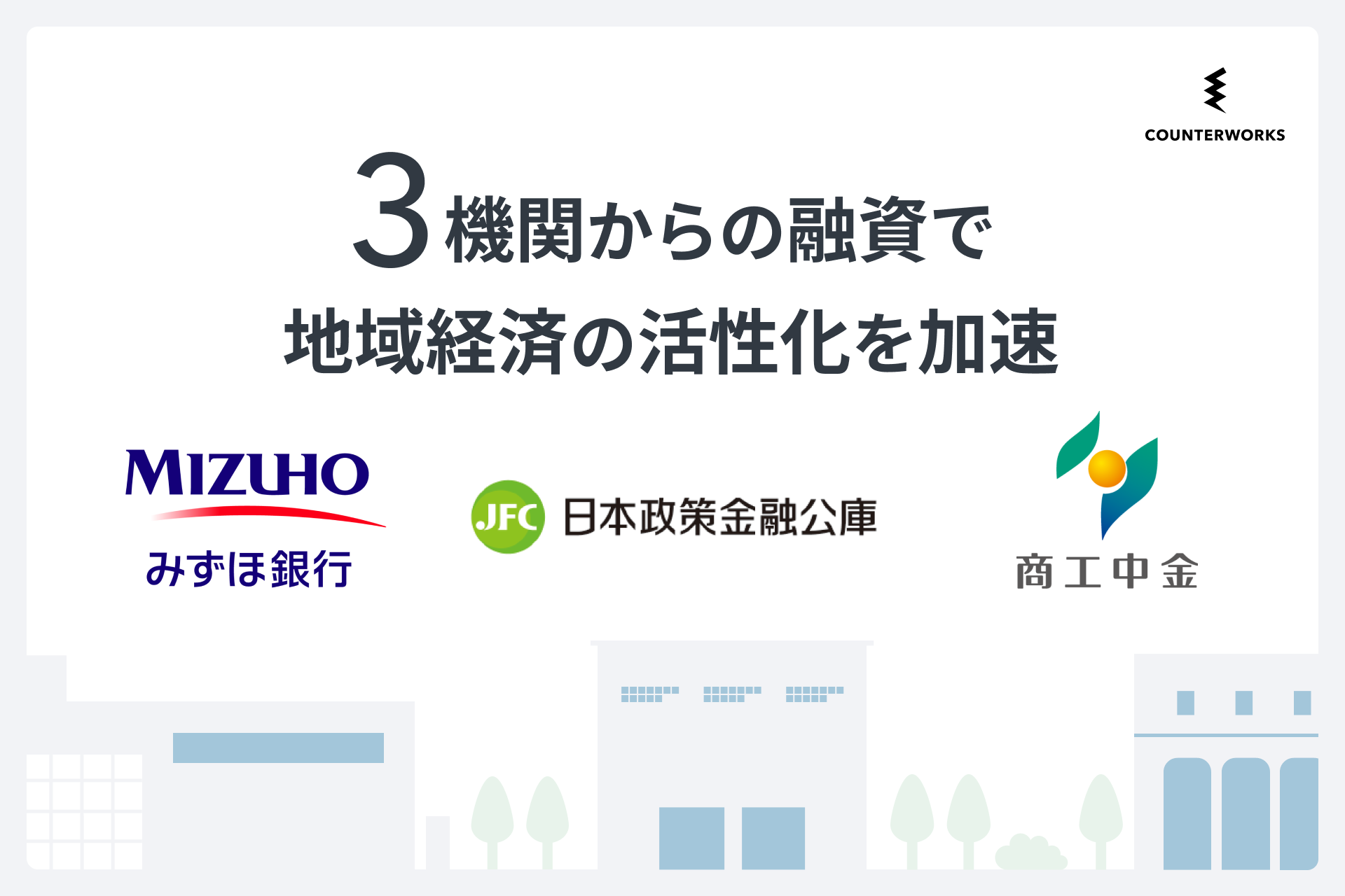 カウンターワークス、みずほ銀行・日本政策金融公庫・商工組合中央金庫
